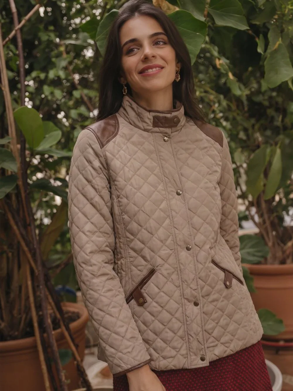 Lauren Ralph Lauren Diamond Quilted Barn Jacket with Faux Leather Trim